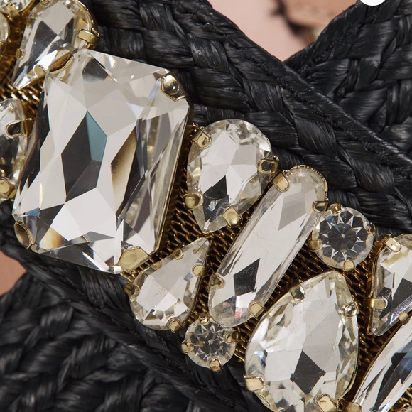 Crystal Raffia Espadrille Sandals Black W Diamonds, 38 (8) - Picture 3 of 6